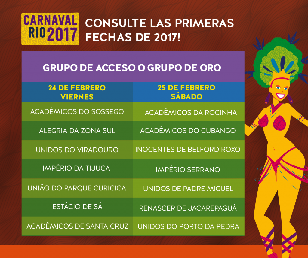 Orden Grupo de Acceso - Carnaval de Rio 2017